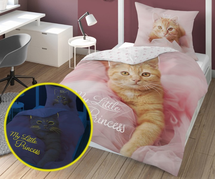 Pościel FLUO Świecąca W Ciemności KOTEK 140x200 cm. DTX-4232