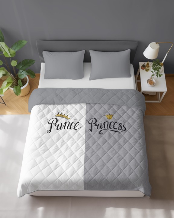 Narzuta Pikowana Dwustronna 200x220  cm. Biały Szary Prince Princess NR-K115
