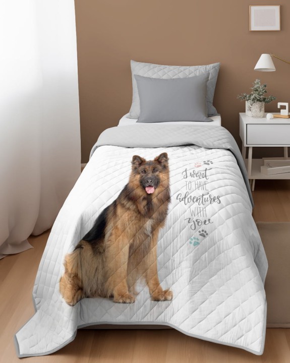 NARZUTA MŁODZIEŻOWA DWUSTRONNA PIKOWANA BIAŁY SZARY PIES OWCZAREK NIEMIECKI K-50