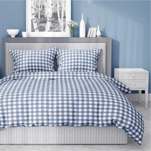 Pościel Z Bawełny Satynowej 180 x 200 cm. Niebieska Biała Kratka 4773-B