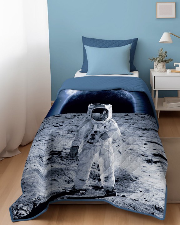 Narzuta Młodzieżowa 170x210 cm. Pikowana Niebieska Astronauta K-96