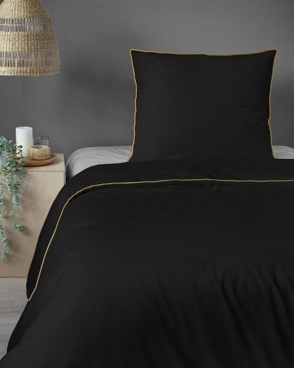 Luskusowa Pościel Jednokolorowa Z Lamówką Makosatyna 140x200 cm. Czarna