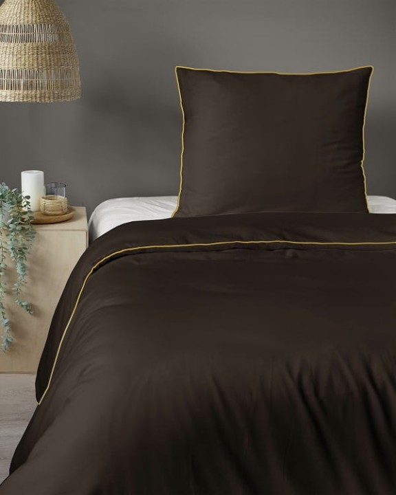 Luskusowa Pościel Jednokolorowa Z Lamówką Makosatyna 140x200 cm. Brązowa