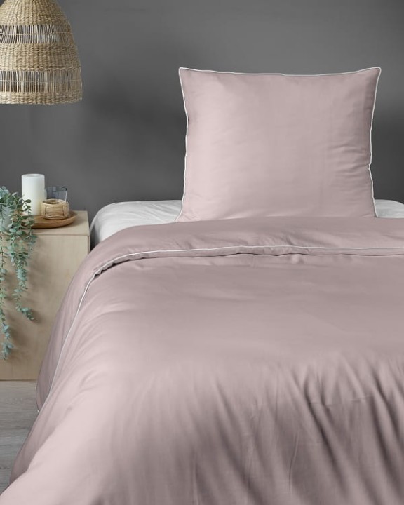 Luskusowa Pościel Jednokolorowa Z Lamówką Makosatyna 140x200 cm. Pudrowy Róż
