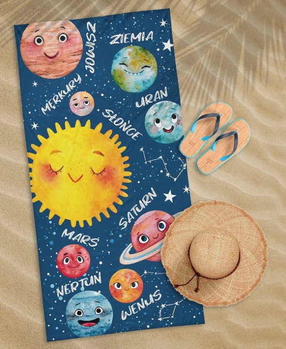 Ręcznik Plażowy 70x140 cm. 100 % Bawełna WZ93 PLANETY