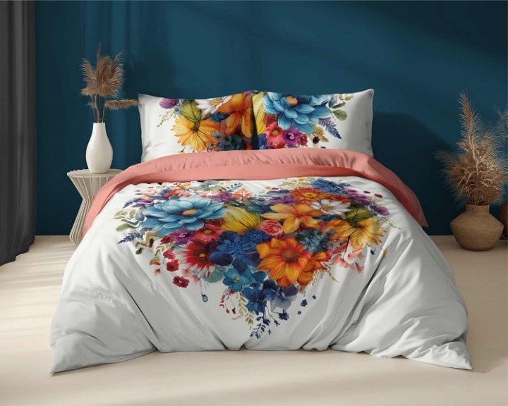 Pościel Holenderska 220x200 cm. 100 % Bawełna Biała Kolorowe Kwiaty 5120