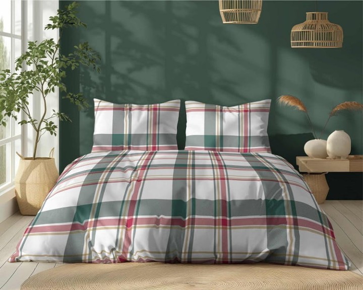 Komplet Pościeli Bawełnianej 220x200 BAWEŁNA 100 % Zielona Krata 5255-A