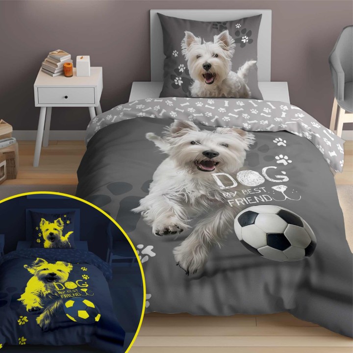 Pościel Dziecięca Świecąca W Ciemności 160x200 cm. Piesek 5205