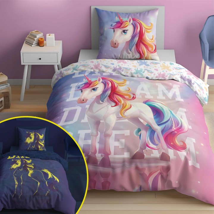 Pościel Dziecięca Świecąca W Ciemności 160x200 cm. Jednorożec 5208