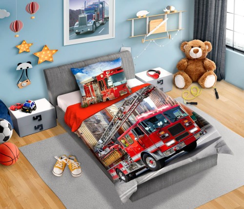 Pościel Dziecięca Wóz Strażacki 160x200 BAWEŁNA 100 % FAR-001