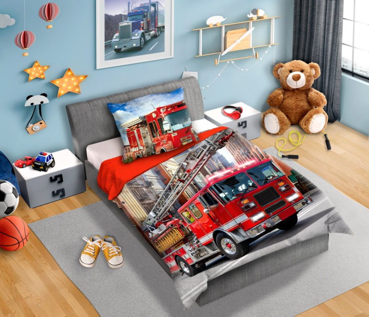Pościel Dziecięca Wóz Strażacki 160x200 BAWEŁNA 100 % FAR-001