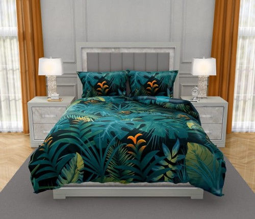 Luksusowa Pościel Z Bawełny Satynowej Druk Cyfrowy 160x200 cm. Liście 020