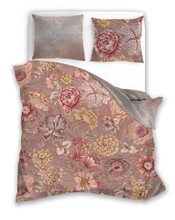 Luksusowa Pościel Z Bawełny Satynowej Druk Cyfrowy 140x200 cm. Pudrowy Róż Kwiaty 019