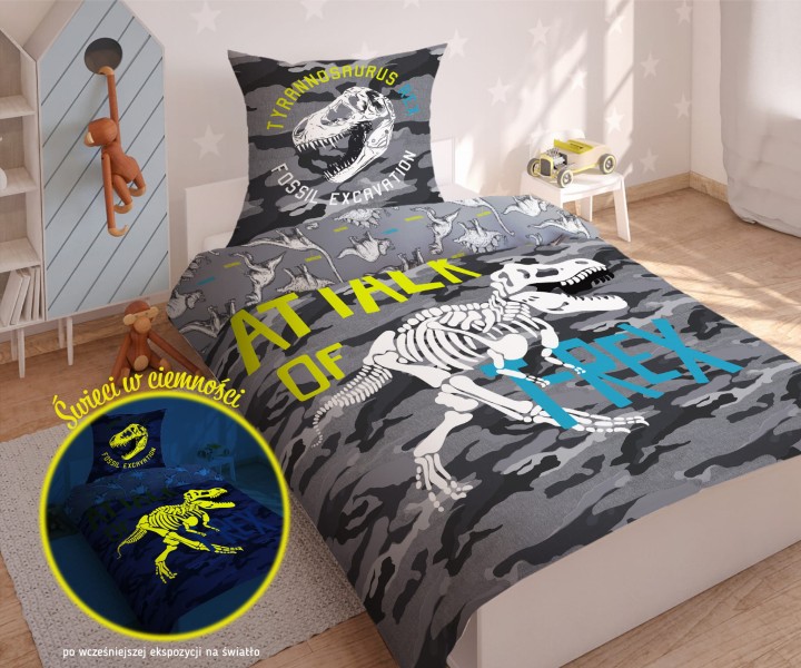 Pościel Dziecięca Świecąca W Ciemności T-Rex 140 x 200 cm. DETEX-172