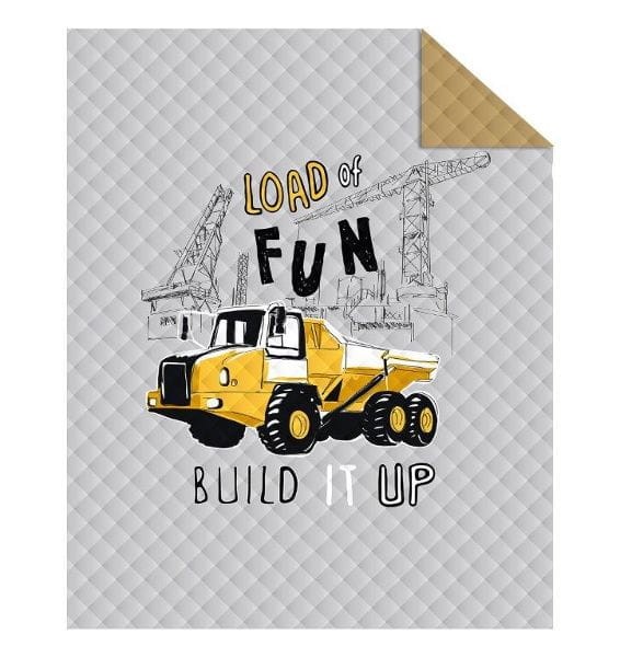 Narzuta Młodzieżowa 170x210 cm. Pikowana Dwustronna Szary Żółty Wywrotka Maszyny Budowlane Budowa K-88