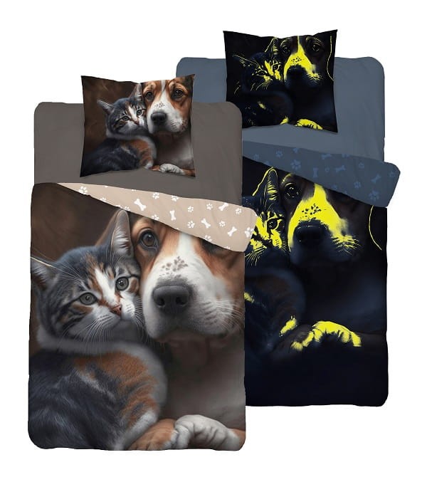 Pościel Dziecięca Świecąca W Ciemności 160x200 cm. Piesek Kotek 4731