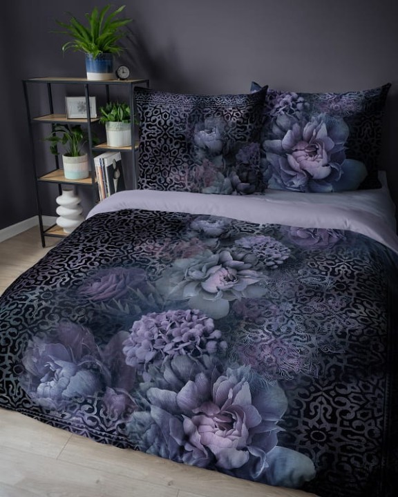 Pościel Holenderska 160x200 cm. 100 % Bawełna Fioletowa Kwiaty 4860