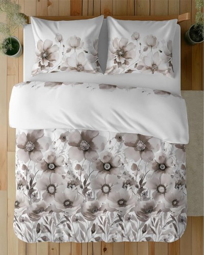 Komplet Pościeli Bawełnianej 220x200 BAWEŁNA 100 % Biała Kwiaty 5249-A