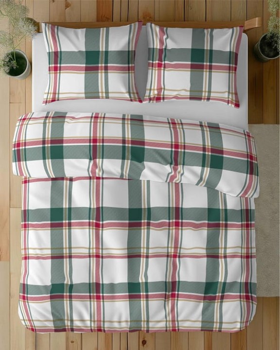 Komplet Pościeli Bawełnianej 220x200 BAWEŁNA 100 % Zielona Krata 5255-A