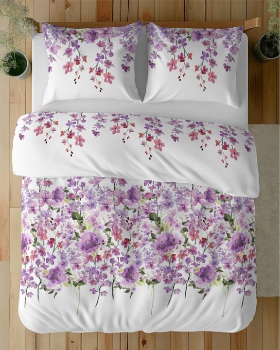 Komplet Pościeli Bawełnianej 220x200 BAWEŁNA 100 % Biała Kwiaty 5252-A