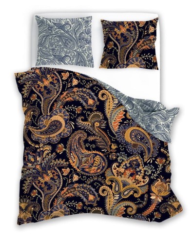 Luksusowa Pościel Z Bawełny Satynowej Druk Cyfrowy 160x200 cm. Czarna Złota Ornament 001