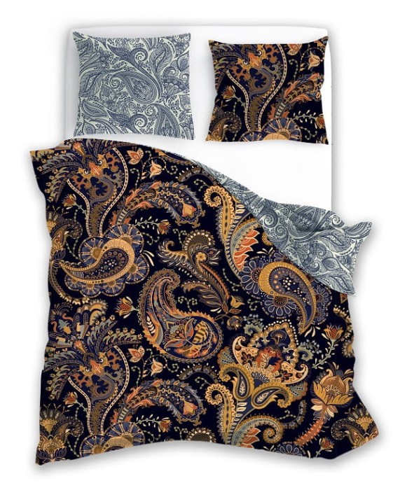 Luksusowa Pościel Z Bawełny Satynowej Druk Cyfrowy 220x200 cm. Czarna Złota Ornament 001