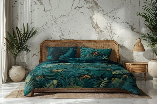 Luksusowa Pościel Z Bawełny Satynowej Druk Cyfrowy 160x200 cm. Liście 020