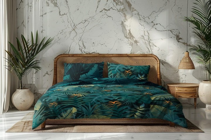 Luksusowa Pościel Z Bawełny Satynowej Druk Cyfrowy 160x200 cm. Liście 020