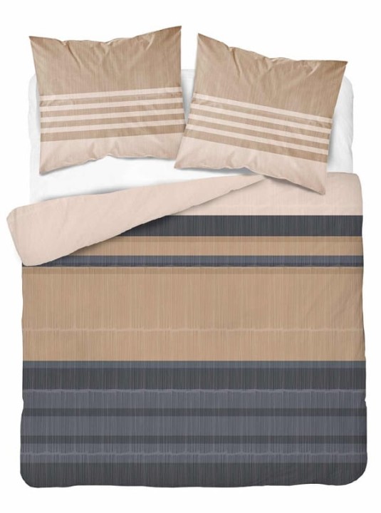 Komplet Pościeli Bawełnianej 220x200 BAWEŁNA 100 % Beżowa Szara Pasy 5245-A