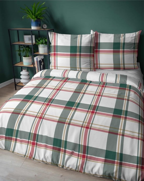 Komplet Pościeli Bawełnianej 220x200 BAWEŁNA 100 % Zielona Krata 5255-A