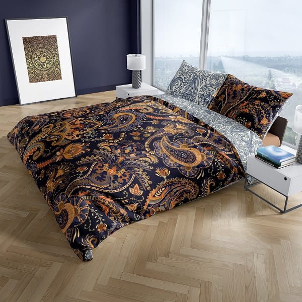 Luksusowa Pościel Z Bawełny Satynowej Druk Cyfrowy 160x200 cm. Czarna Złota Ornament 001