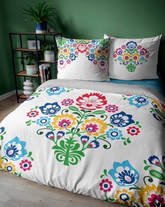 Pościel Kwiaty Folk 220x200 cm. 100 % Bawełna DETEX-23