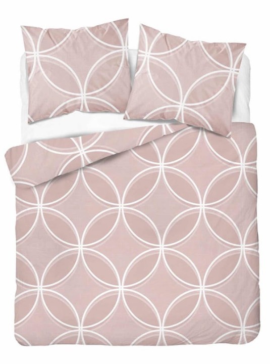Komplet Pościeli Bawełnianej 220x200 BAWEŁNA 100 % Pudrowy Róż Kółka 5247-B