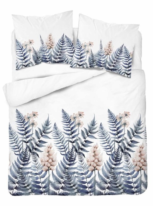 Komplet Pościeli Bawełnianej 220x200 BAWEŁNA 100 % Biała Niebieskie Liście 5248-B