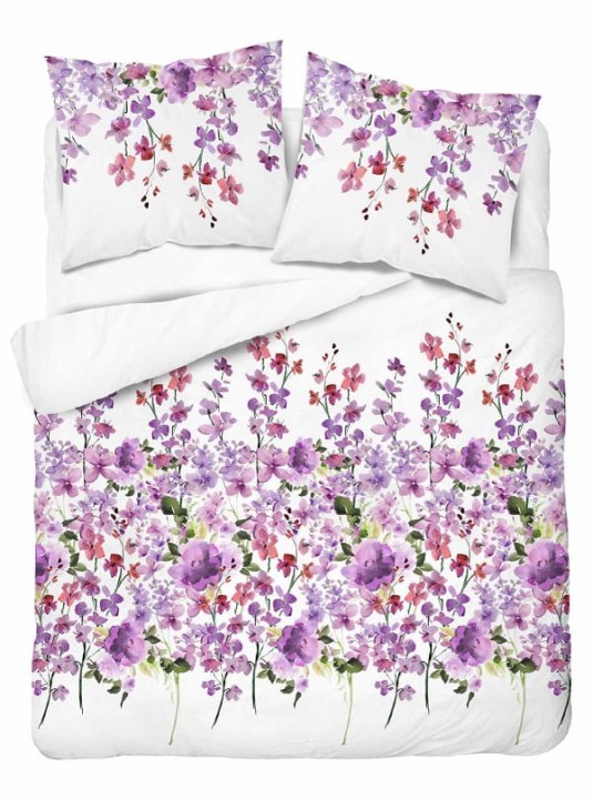 Komplet Pościeli Bawełnianej 220x200 BAWEŁNA 100 % Biała Kwiaty 5252-A