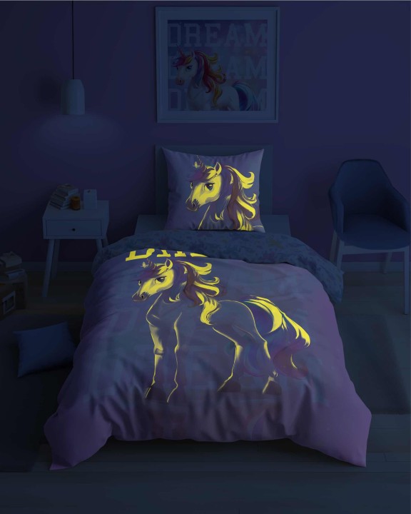 Pościel Dziecięca Świecąca W Ciemności 160x200 cm. Jednorożec 5208