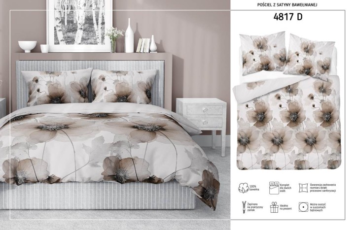 Pościel Bawełna Satynowa 220x200 cm. Kwiaty 4817-D