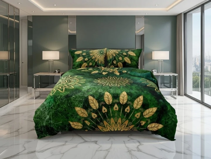 Luksusowa Pościel Z Bawełny Satynowej Druk Cyfrowy 220x200 cm. Zielona Harmonia Mandala 004