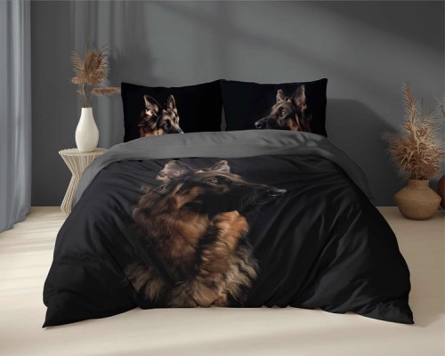 Pościel Zwierzęta 220x200 cm. Bawełna 100%  Czarna Owczarek Niemiecki 5294-A