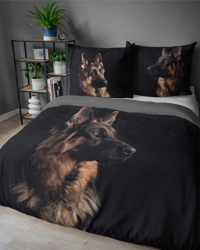 Pościel Zwierzęta 220x200 cm. Bawełna 100%  Czarna Owczarek Niemiecki 5294-A