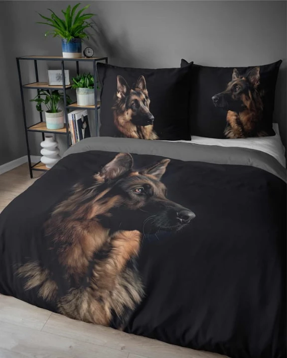Pościel Zwierzęta 220x200 cm. Bawełna 100%  Czarna Owczarek Niemiecki 5294-A
