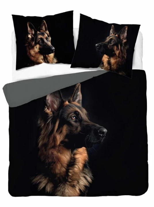 Pościel Zwierzęta 220x200 cm. Bawełna 100%  Czarna Owczarek Niemiecki 5294-A