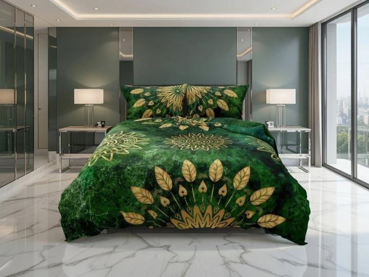 Luksusowa Pościel Z Bawełny Satynowej Druk Cyfrowy 140x200 cm. Zielona Harmonia Mandala 004