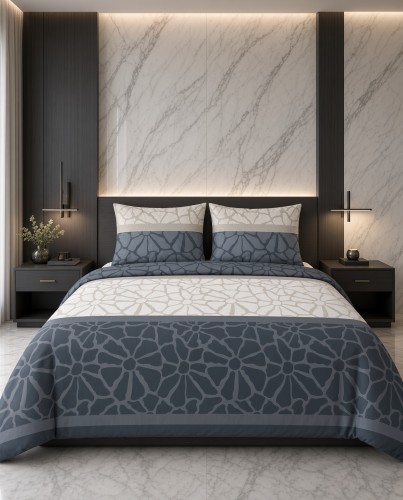 Pościel flanelowa biało szara z granatowym wzorem – komplet 160x200 cm