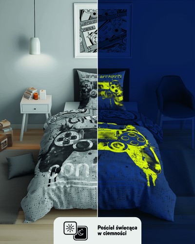 Pościel Dziecięca Świecąca w Ciemności 160x200 cm – Gamingowy Pad i 100% Bawełny