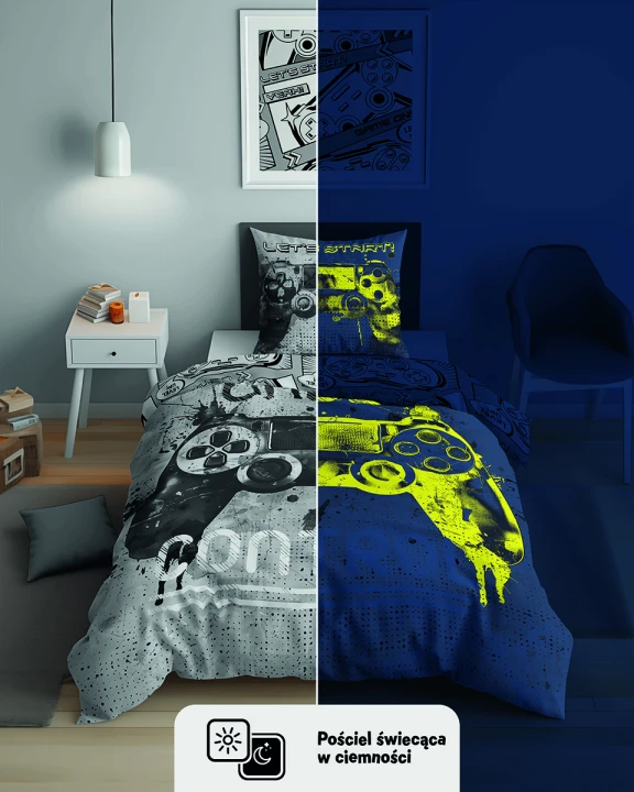 Pościel Dziecięca Świecąca w Ciemności 140x200 cm – Gamingowy Pad i 100% Bawełny
